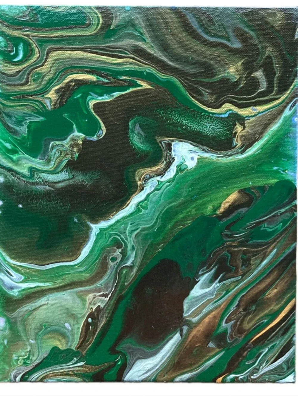 Abstract Fluid Pour Painting Green Gold Acrylic 8